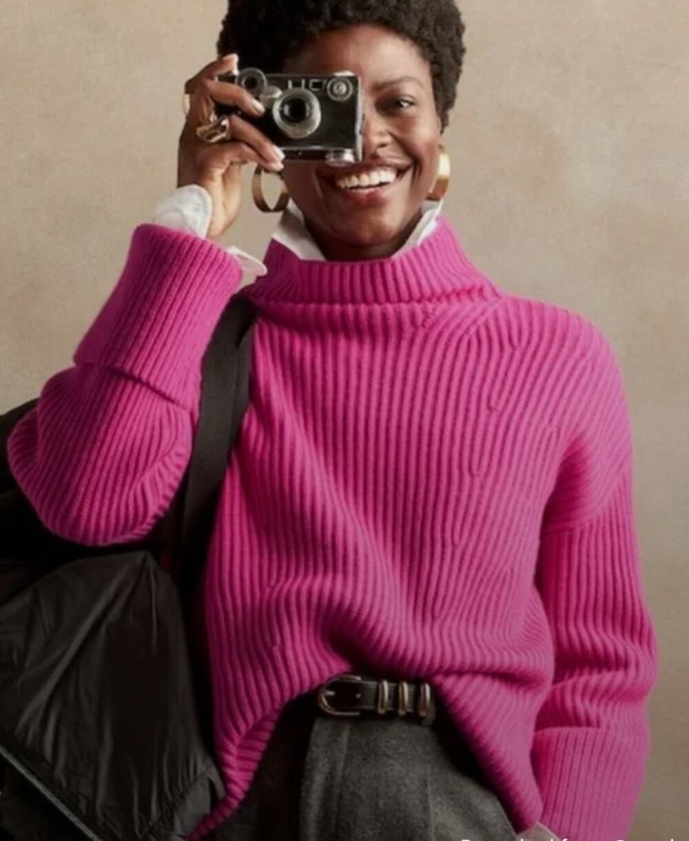 Banana Republic Wool Cashmere Funnel Neck Ribbed Oversize Sweater Pink Size XL